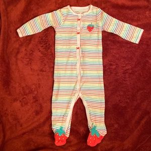 Carter’s baby girl 1 piece striped pjs with strawberry applique